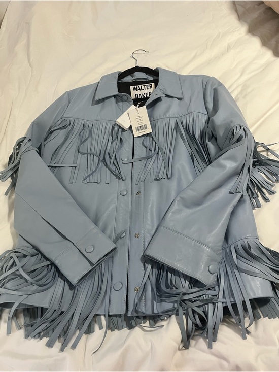 Walter Baker Jackets & Blazers - Walter Baker Powder Blue Fringe Leather Jacket